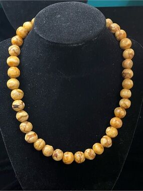 Vintage 12mm Agatized Fossil Coral Beaded Necklace 1804